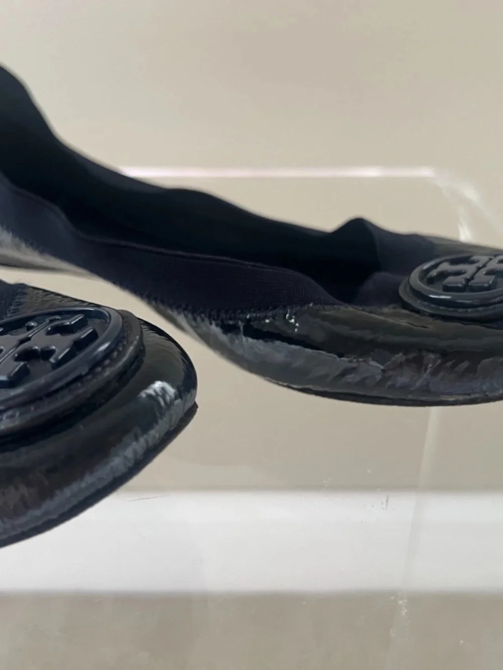 Tory Burch Caroline Ballet Flats Shoes Womens Size 8.5 Black Patent Leather